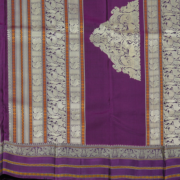Hayagrivas Dark Sky Blue Handloom Kanjivaram Silk Saree with Purple Border KBD2066C5-23