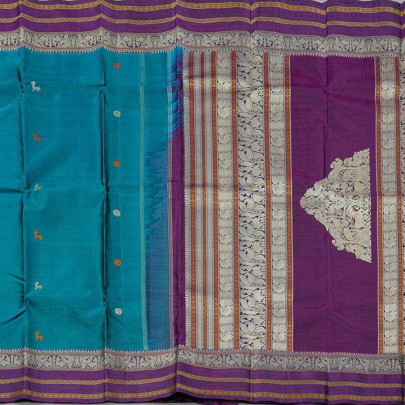 Hayagrivas Dark Sky Blue Handloom Kanjivaram Silk Saree with Purple Border KBD2066C5-23