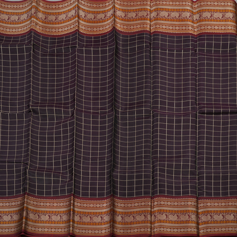 Hayagrivas Handloom Kanjivaram silk saree in Dark brown with wine maroon KBD2066C5-26