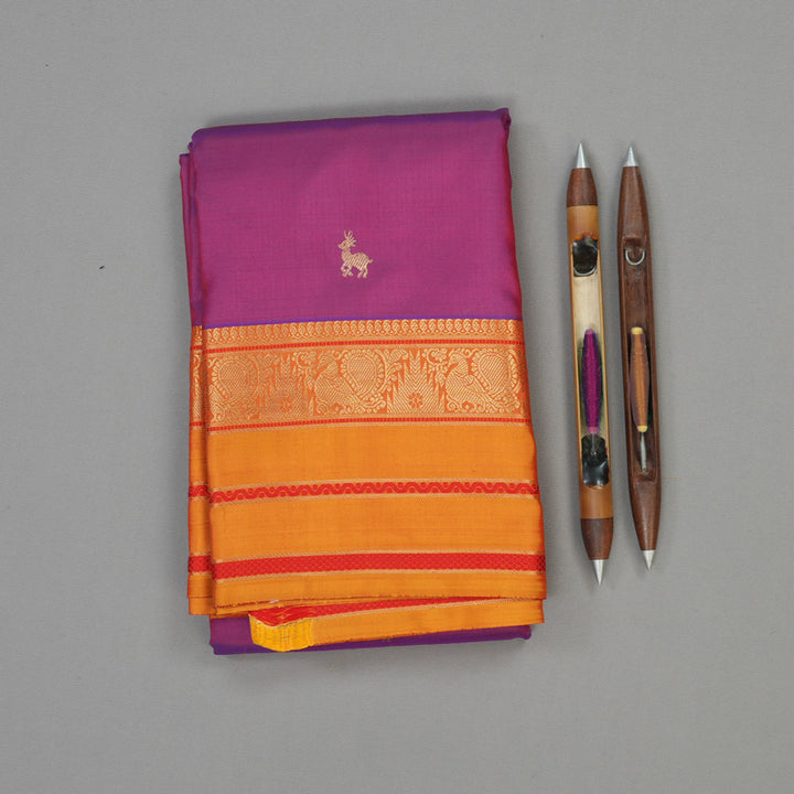 Hayagrivas Handloom Purple Kanjivaram Silk Saree with Golden Orange border KBD2066C5-8