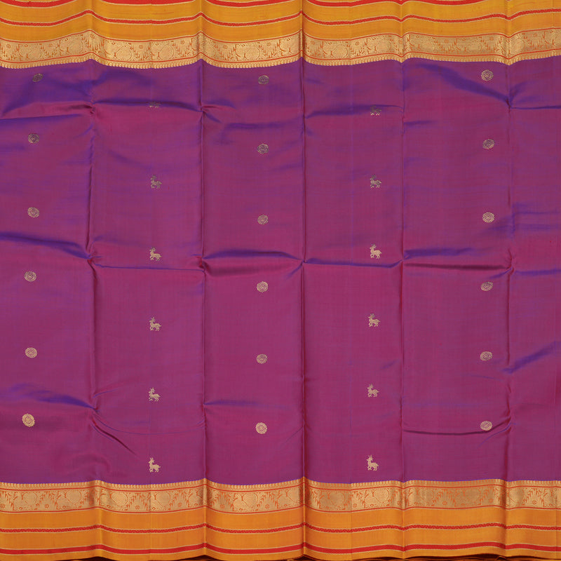 Hayagrivas Handloom Purple Kanjivaram Silk Saree with Golden Orange border KBD2066C5-8