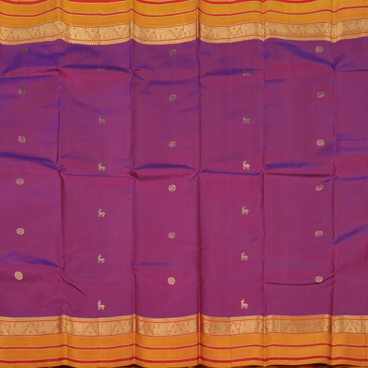 Hayagrivas Handloom Purple Kanjivaram Silk Saree with Golden Orange border KBD2066C5-8
