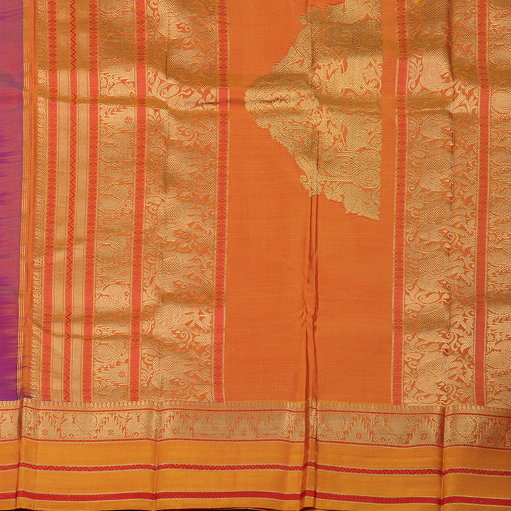 Hayagrivas Handloom Purple Kanjivaram Silk Saree with Golden Orange border KBD2066C5-8
