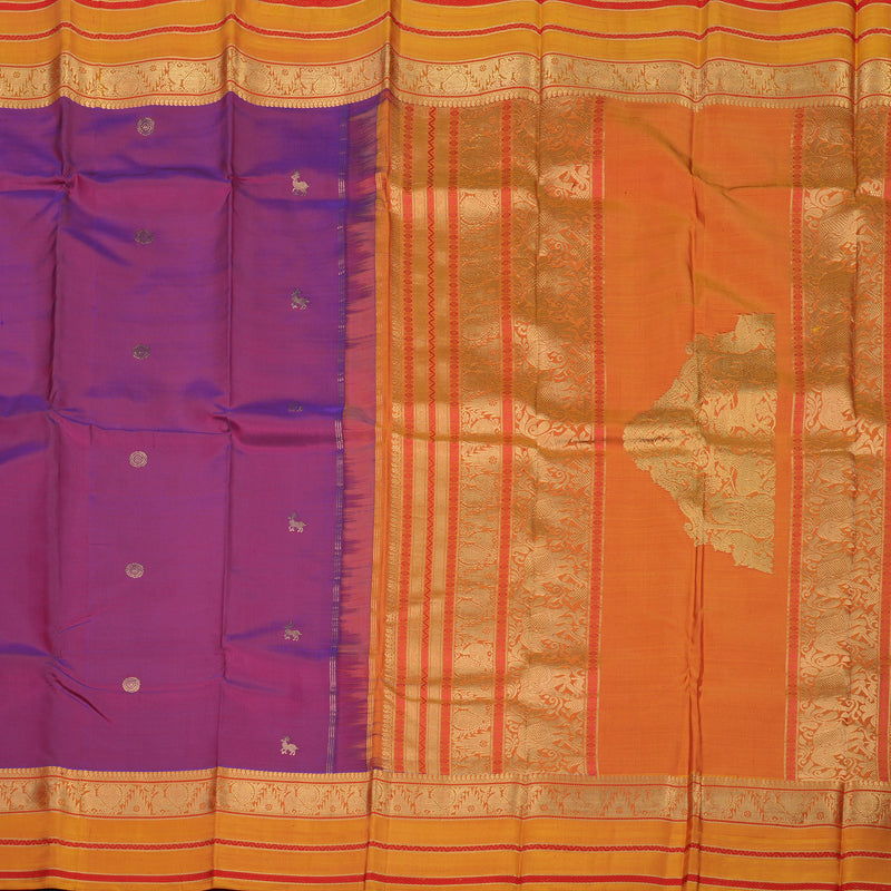 Hayagrivas Handloom Purple Kanjivaram Silk Saree with Golden Orange border KBD2066C5-8