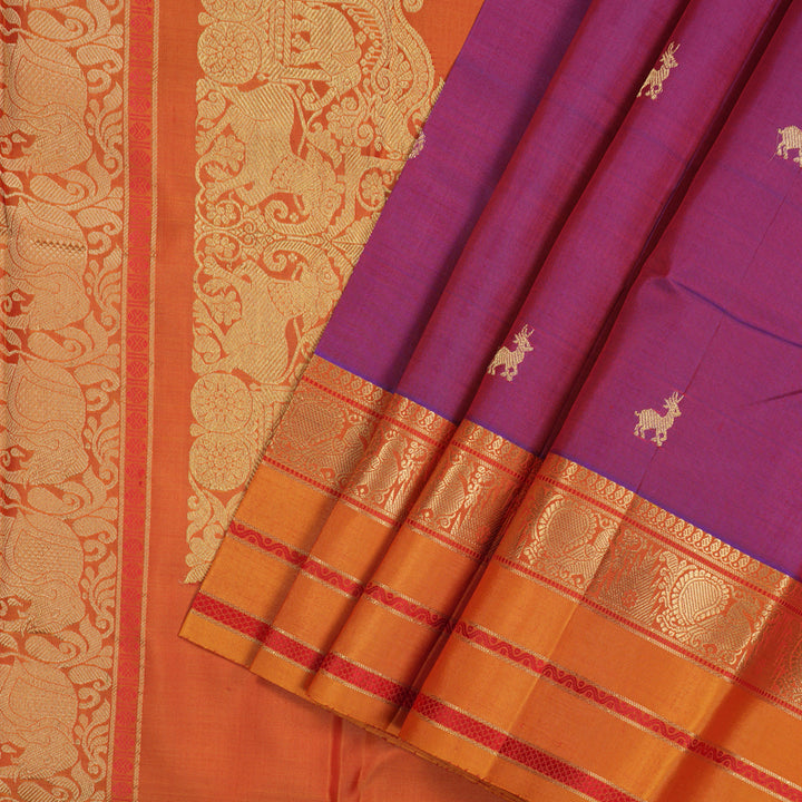 Hayagrivas Handloom Purple Kanjivaram Silk Saree with Golden Orange border KBD2066C5-8