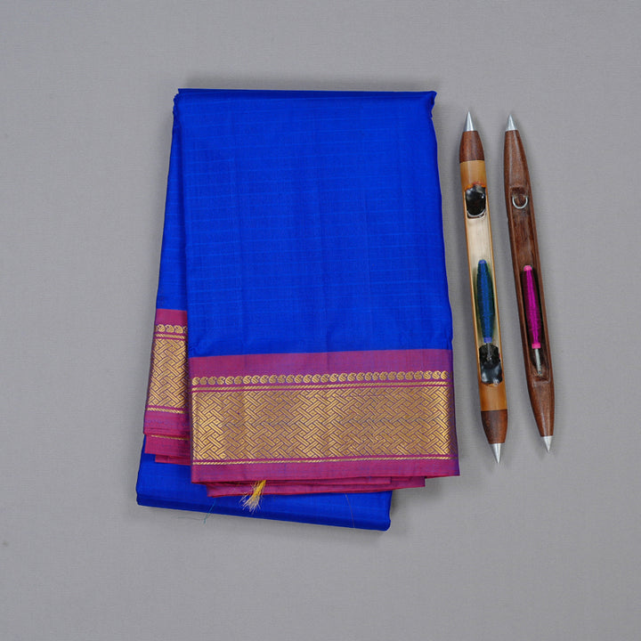 Hayagrivas Blue Handloom Kanjivaram Silk Saree with Wine Purple Border KBD2067C1-16
