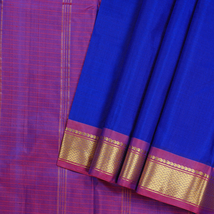 Hayagrivas Blue Handloom Kanjivaram Silk Saree with Wine Purple Border KBD2067C1-16
