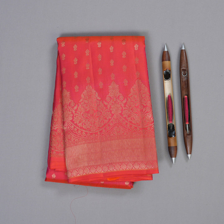 Hayagrivas Orangish Pink Handloom Kanjivaram Silk Saree KBD2068C7-1