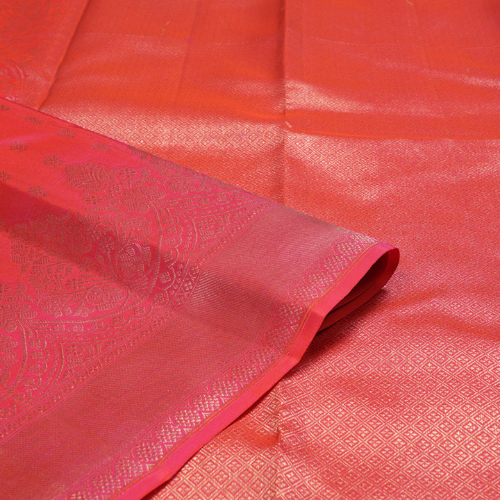 Hayagrivas Orangish Pink Handloom Kanjivaram Silk Saree KBD2068C7-1