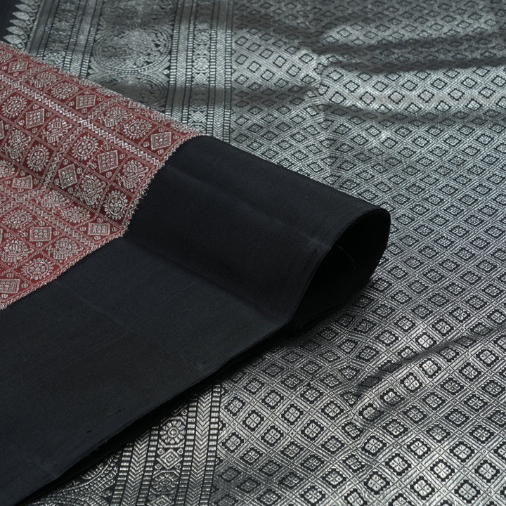 Hayagrivas Handloom Deep Wine Kanjivaram Silk Saree with Black Border KBD2069C12-1