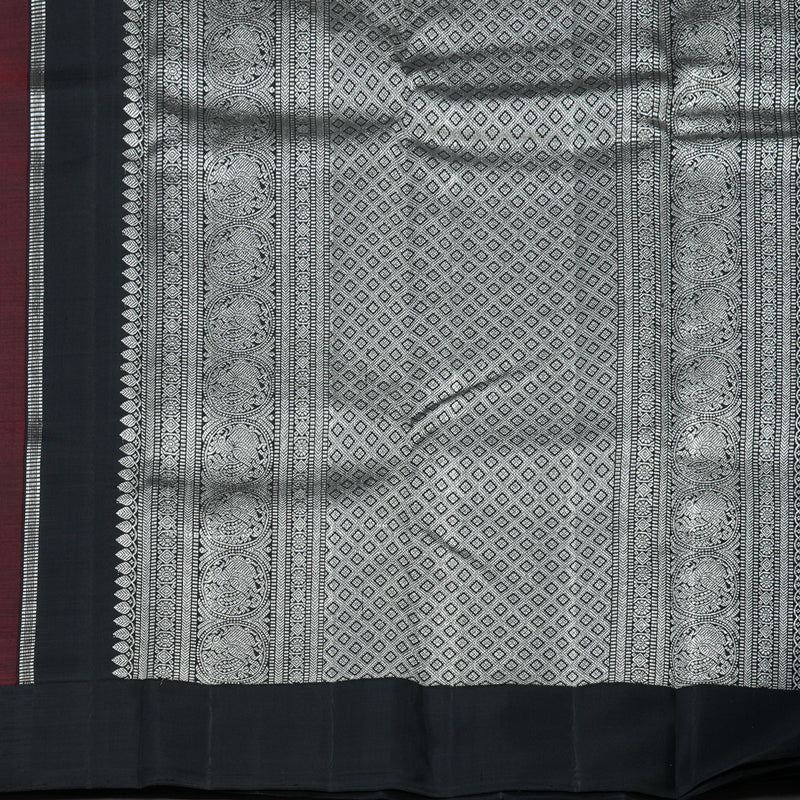 Hayagrivas Handloom Deep Wine Kanjivaram Silk Saree with Black Border KBD2069C12-1