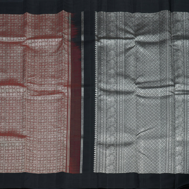 Hayagrivas Handloom Deep Wine Kanjivaram Silk Saree with Black Border KBD2069C12-1