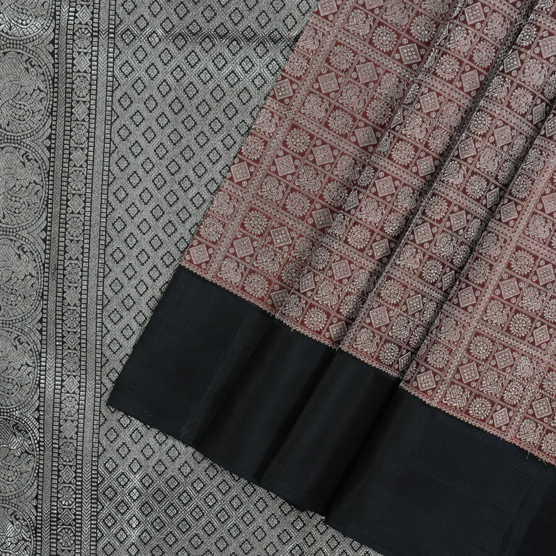 Hayagrivas Handloom Deep Wine Kanjivaram Silk Saree with Black Border KBD2069C12-1