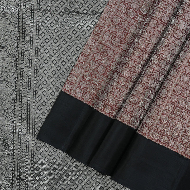Hayagrivas Handloom Deep Wine Kanjivaram Silk Saree with Black Border KBD2069C12-1