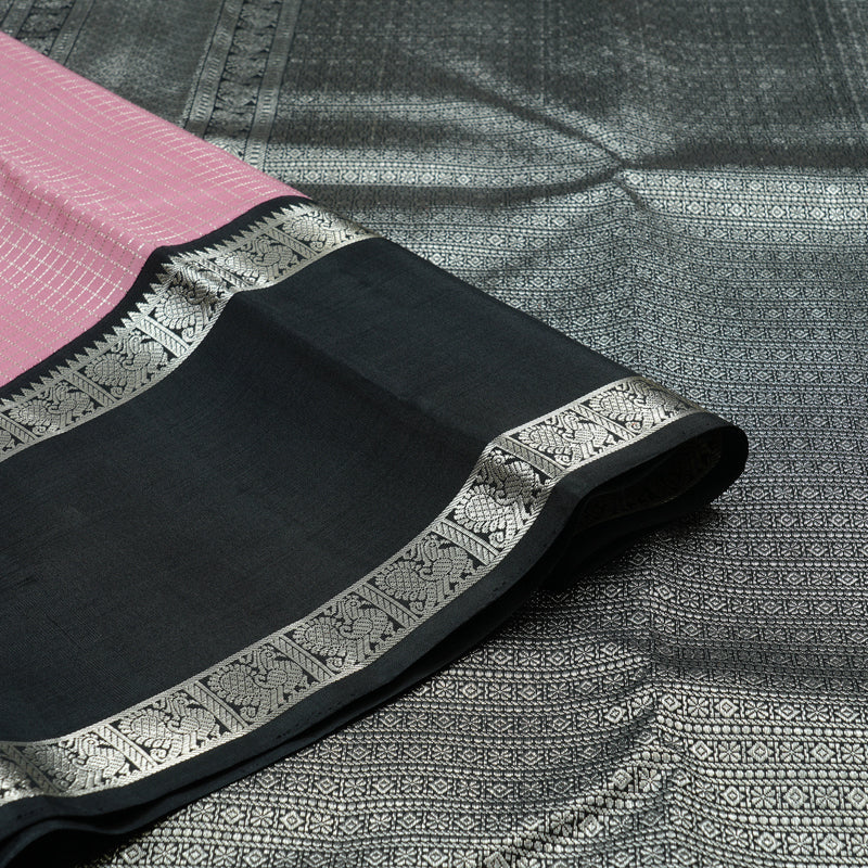 Hayagrivas Baby Pink Handloom Kanjivaram Silk Saree with Black Border KBD2069C18-1