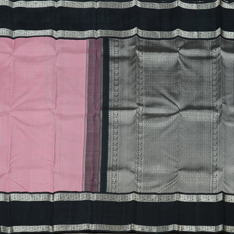 Hayagrivas Baby Pink Handloom Kanjivaram Silk Saree with Black Border KBD2069C18-1