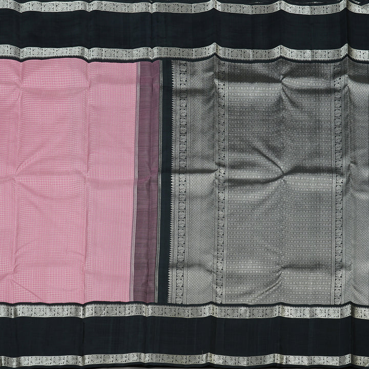 Hayagrivas Baby Pink Handloom Kanjivaram Silk Saree with Black Border KBD2069C18-1