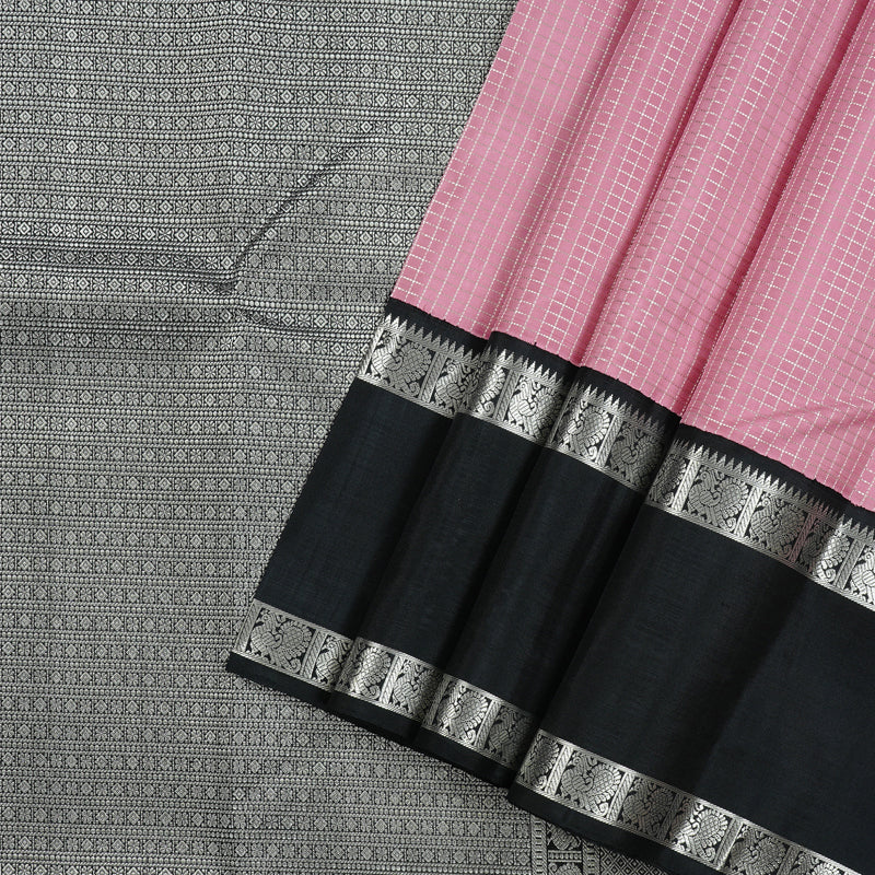Hayagrivas Baby Pink Handloom Kanjivaram Silk Saree with Black Border KBD2069C18-1