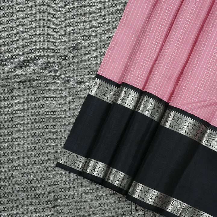 Hayagrivas Baby Pink Handloom Kanjivaram Silk Saree with Black Border KBD2069C18-1
