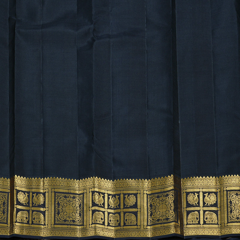 Hayagrivas Mustard Yellow Handloom Kanjivaram Silk Saree with Black Border KBD2069C2-1