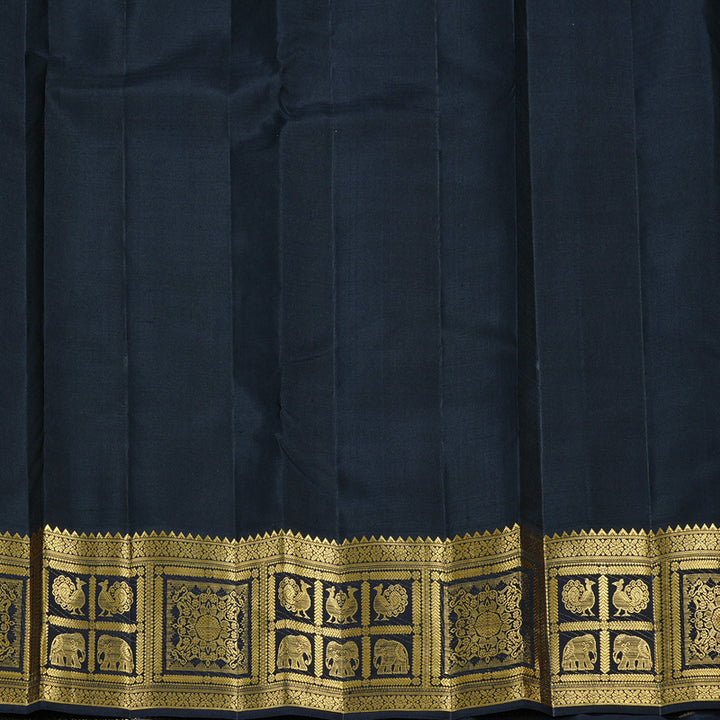 Hayagrivas Mustard Yellow Handloom Kanjivaram Silk Saree with Black Border KBD2069C2-1