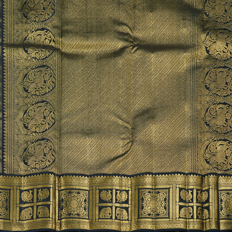 Hayagrivas Mustard Yellow Handloom Kanjivaram Silk Saree with Black Border KBD2069C2-1