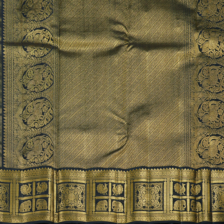 Hayagrivas Mustard Yellow Handloom Kanjivaram Silk Saree with Black Border KBD2069C2-1