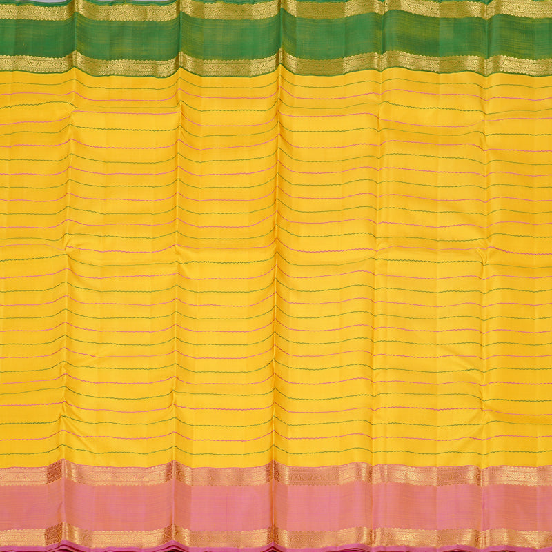 Hayagrivas Yellow Handloom Kanjivaram Silk Saree with Ganga Jamuna (Pink And Green) Border KBD2069C20-1