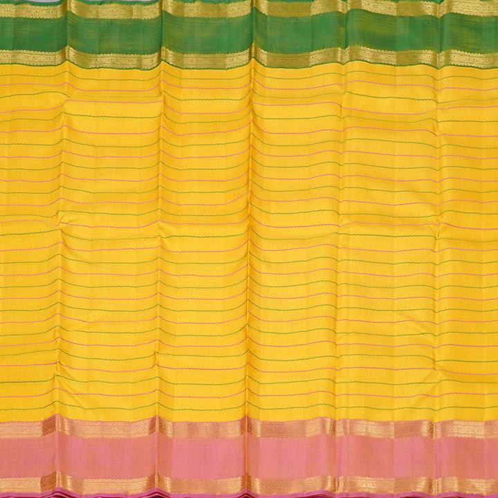 Hayagrivas Yellow Handloom Kanjivaram Silk Saree with Ganga Jamuna (Pink And Green) Border KBD2069C20-1