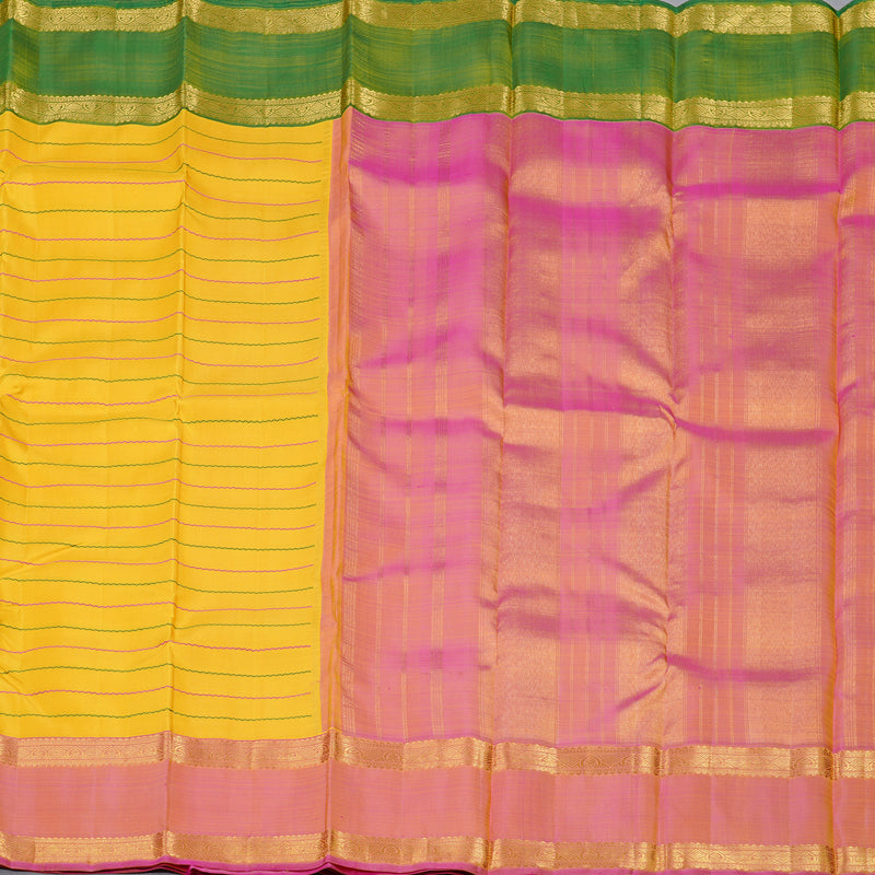 Hayagrivas Yellow Handloom Kanjivaram Silk Saree with Ganga Jamuna (Pink And Green) Border KBD2069C20-1