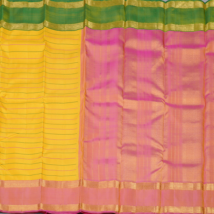 Hayagrivas Yellow Handloom Kanjivaram Silk Saree with Ganga Jamuna (Pink And Green) Border KBD2069C20-1