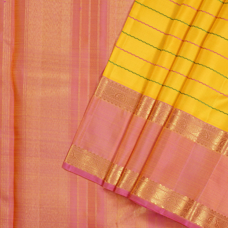 Hayagrivas Yellow Handloom Kanjivaram Silk Saree with Ganga Jamuna (Pink And Green) Border KBD2069C20-1