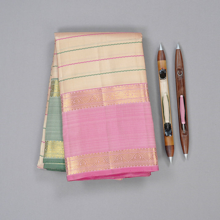 Hayagrivas Sandal Handloom Kanjivaram Silk Saree with Ganga Jamuna (Pink And Green) Border KBD2069C20-2