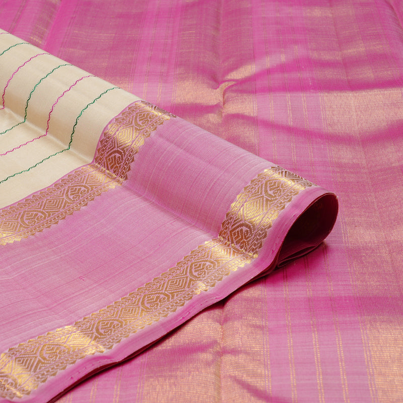 Hayagrivas Sandal Handloom Kanjivaram Silk Saree with Ganga Jamuna (Pink And Green) Border KBD2069C20-2