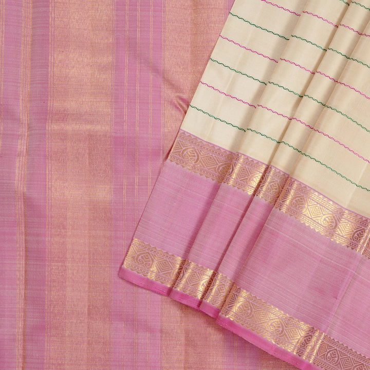 Hayagrivas Sandal Handloom Kanjivaram Silk Saree with Ganga Jamuna (Pink And Green) Border KBD2069C20-2