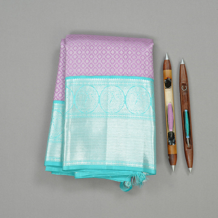 Hayagrivas Lavender Handloom Kanjivaram Silk Saree with Sky Blue Border KBD2069C5-1