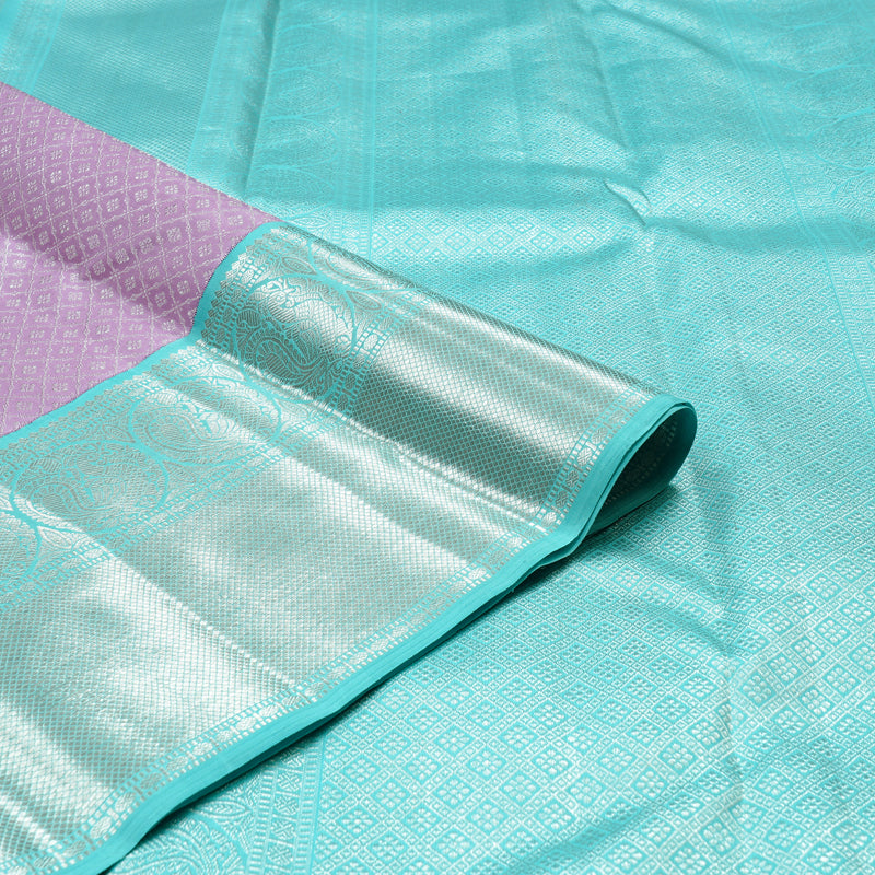 Hayagrivas Lavender Handloom Kanjivaram Silk Saree with Sky Blue Border KBD2069C5-1