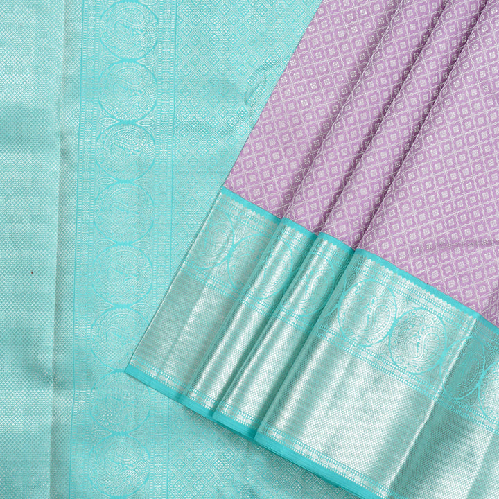Hayagrivas Lavender Handloom Kanjivaram Silk Saree with Sky Blue Border KBD2069C5-1