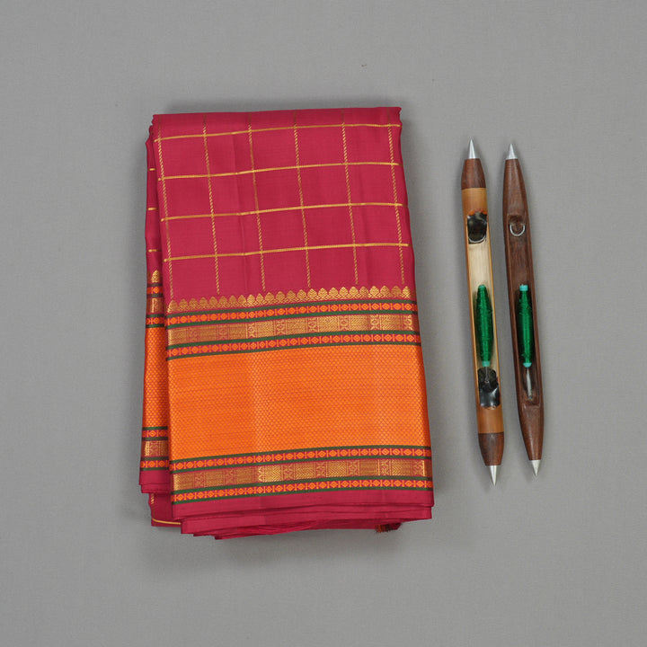 Hayagrivas Handloom Maroon Kanjivaram Silk Saree with Orange Border KBD2069C7-1