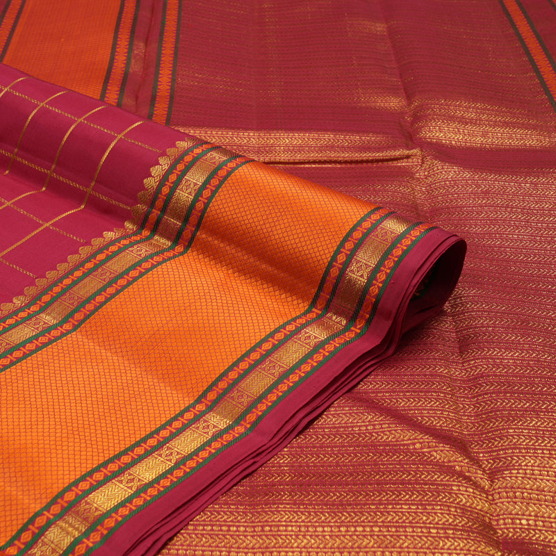Hayagrivas Handloom Maroon Kanjivaram Silk Saree with Orange Border KBD2069C7-1