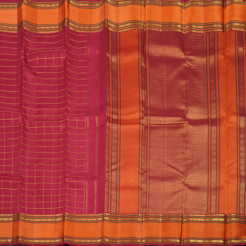 Hayagrivas Handloom Maroon Kanjivaram Silk Saree with Orange Border KBD2069C7-1