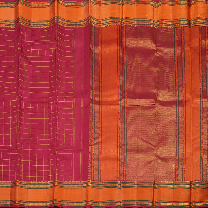 Hayagrivas Handloom Maroon Kanjivaram Silk Saree with Orange Border KBD2069C7-1