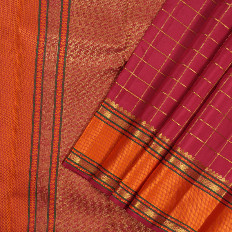 Hayagrivas Handloom Maroon Kanjivaram Silk Saree with Orange Border KBD2069C7-1