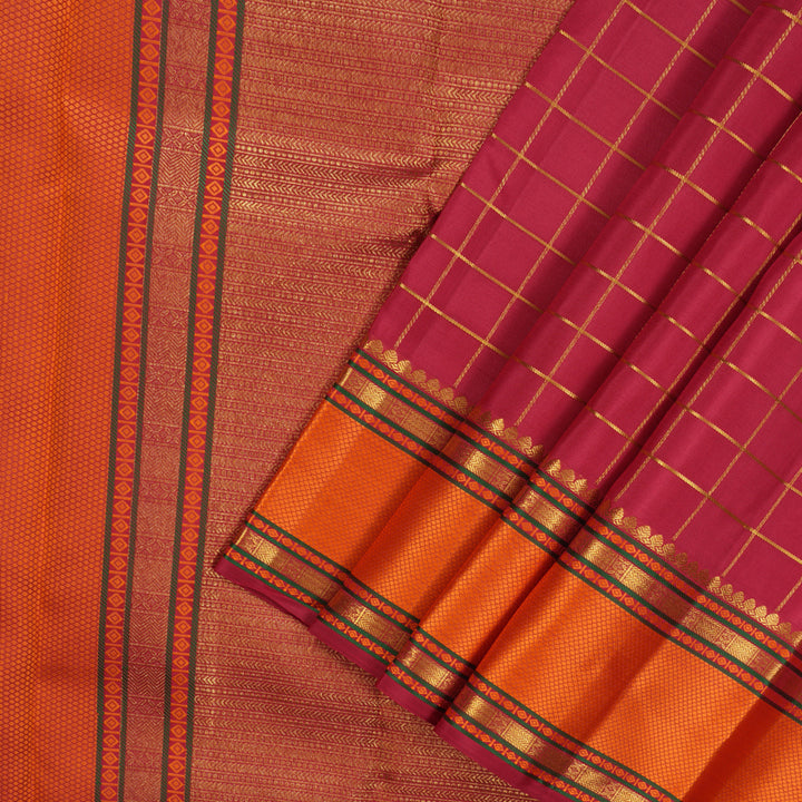 Hayagrivas Handloom Maroon Kanjivaram Silk Saree with Orange Border KBD2069C7-1