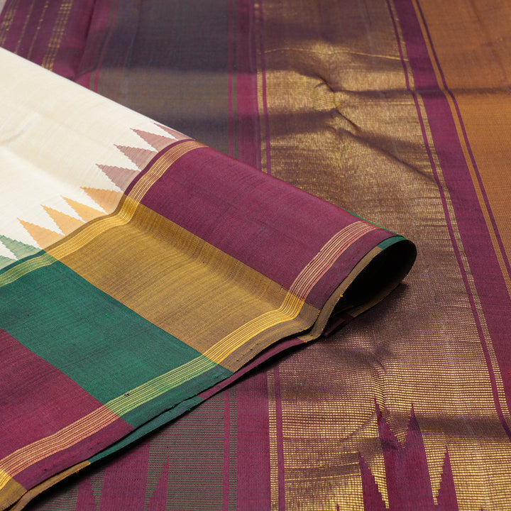 Hayagrivas Half White Handloom Kanjivaram Silk Saree with Multi Colour Border KBD2072C2-1