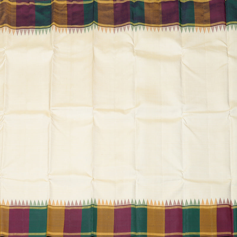Hayagrivas Half White Handloom Kanjivaram Silk Saree with Multi Colour Border KBD2072C2-1