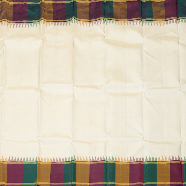 Hayagrivas Half White Handloom Kanjivaram Silk Saree with Multi Colour Border KBD2072C2-1