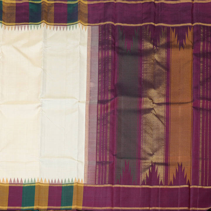 Hayagrivas Half White Handloom Kanjivaram Silk Saree with Multi Colour Border KBD2072C2-1