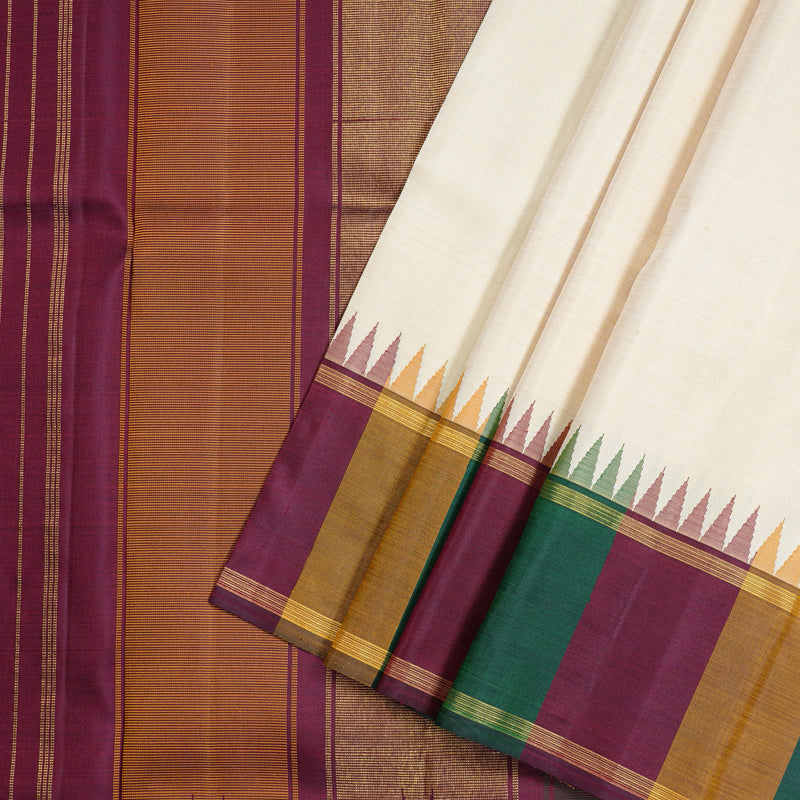 Hayagrivas Half White Handloom Kanjivaram Silk Saree with Multi Colour Border KBD2072C2-1