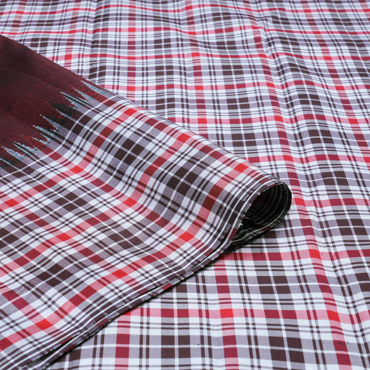 Hayagrivas Wine Maroon Handloom Kanjivaram Silk Saree with Multi Colour Checks Border KBD2073C17-1